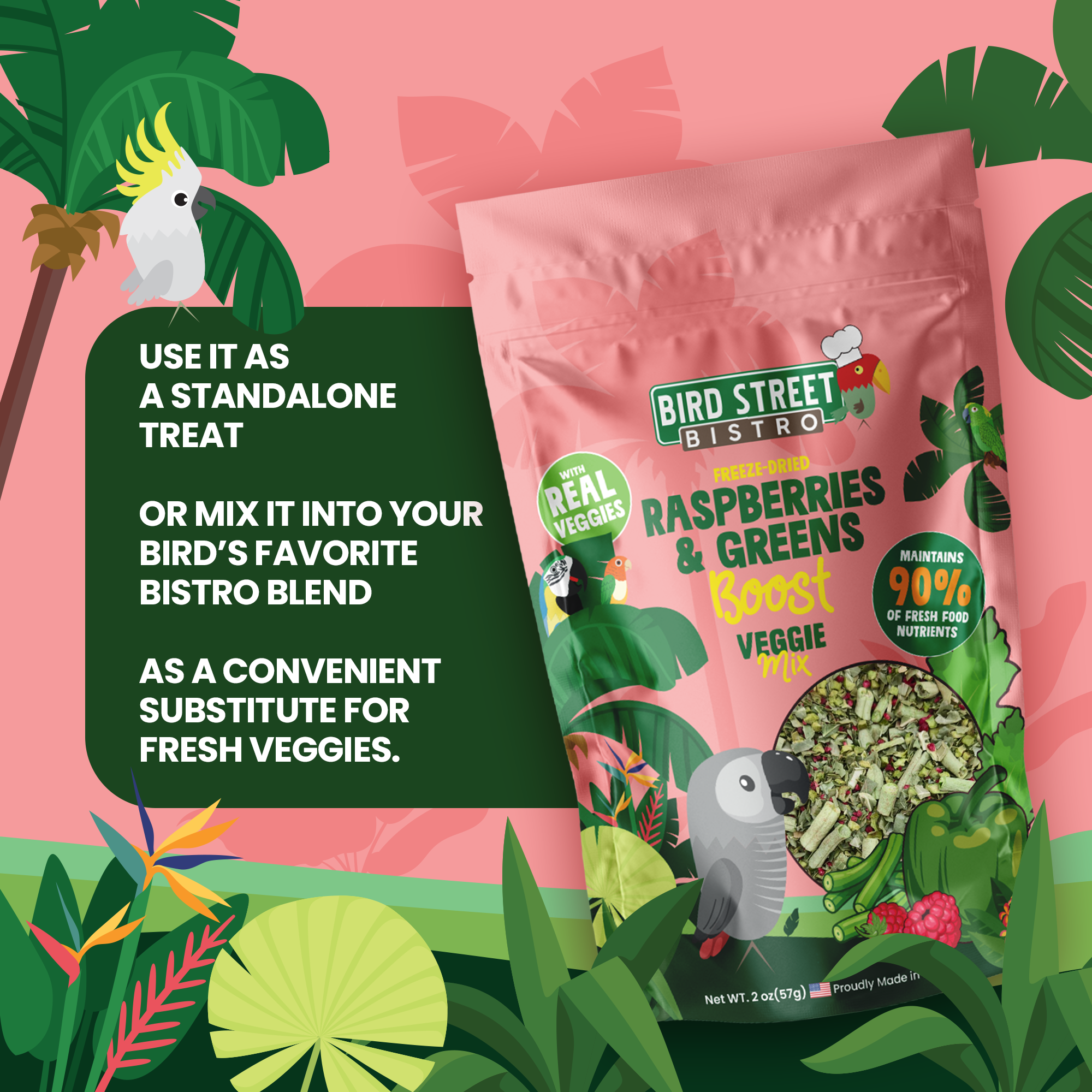 Raspberries & Greens Boost- Parrot Veggies Mix
